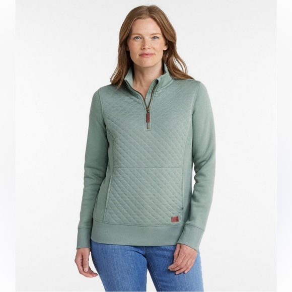 L.L Bean Women's Olive Green Quilted Quarter-Zip Pullover - Picture 2 of 12